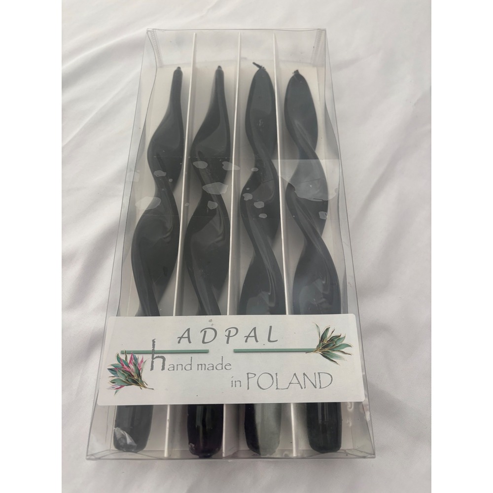 Adpal Black Twisted Taper Candles 4pc Set Handmade in Poland 11.5 Inch Spiral